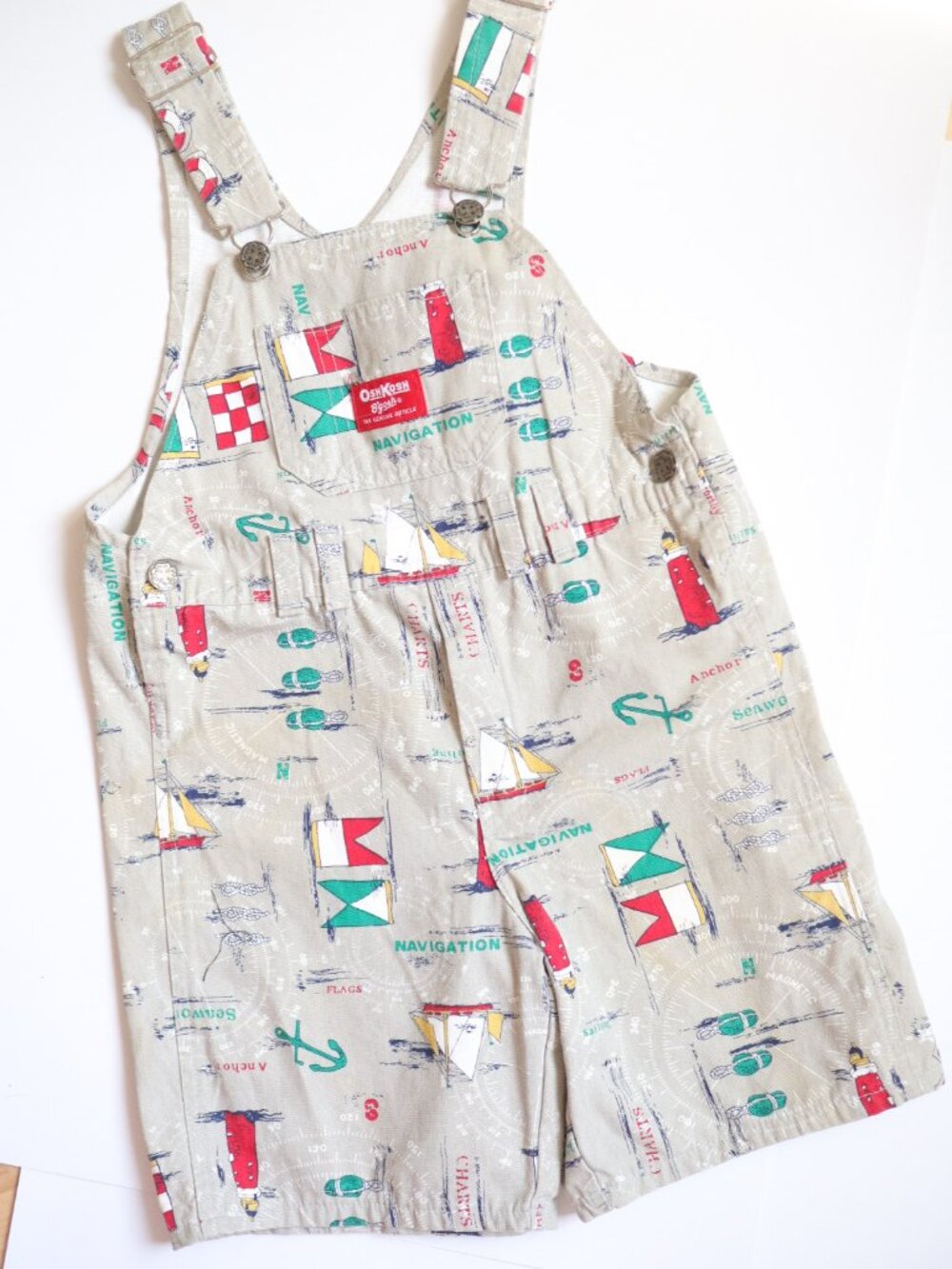 Vintage OshKosh B'gosh Sailboat Printed Short Overall / 6Y+